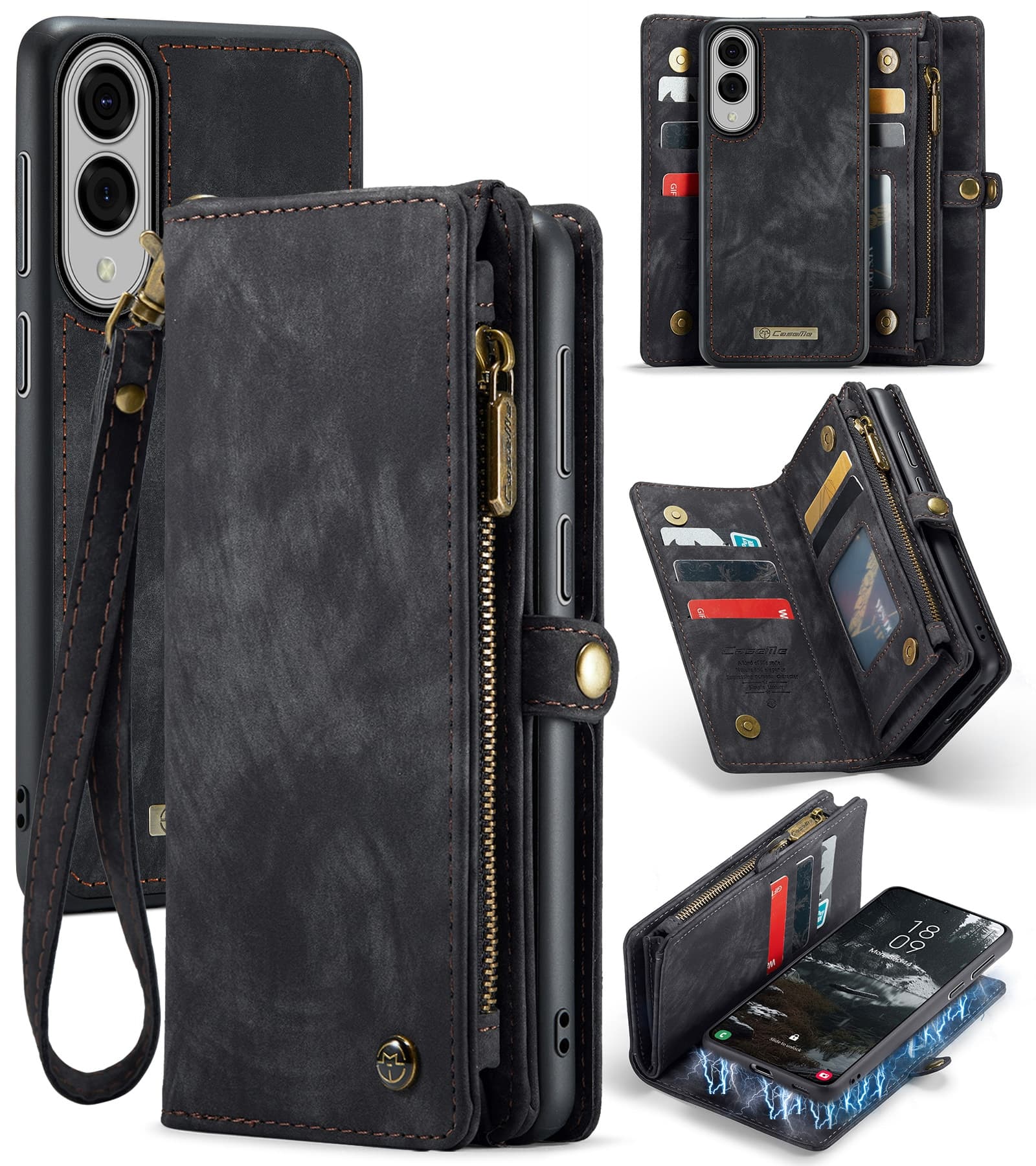 Samsung Galaxy S25 Edge Romslig lommeboketui med mange kortlommer, Grå