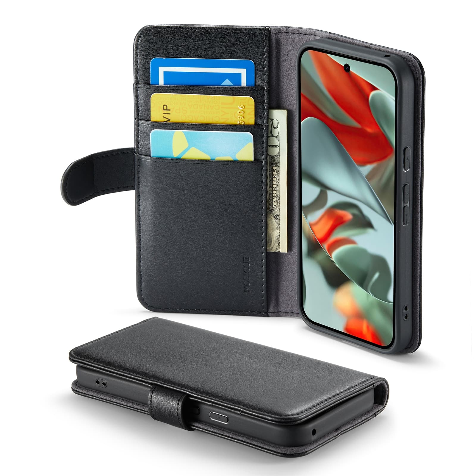 Google Pixel 10 Pro Lommeboketui i ekte skinn, Svart