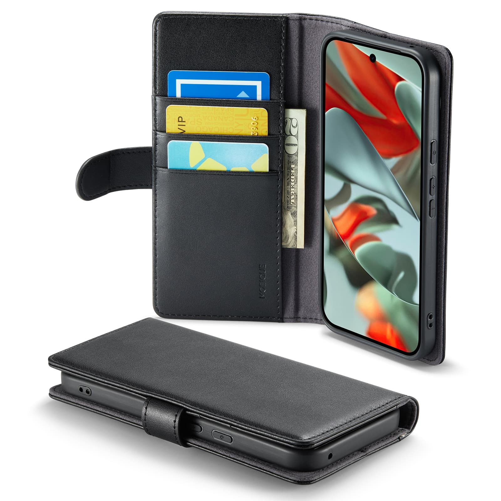 Google Pixel 10 Pro XL Lommeboketui i ekte skinn, Svart