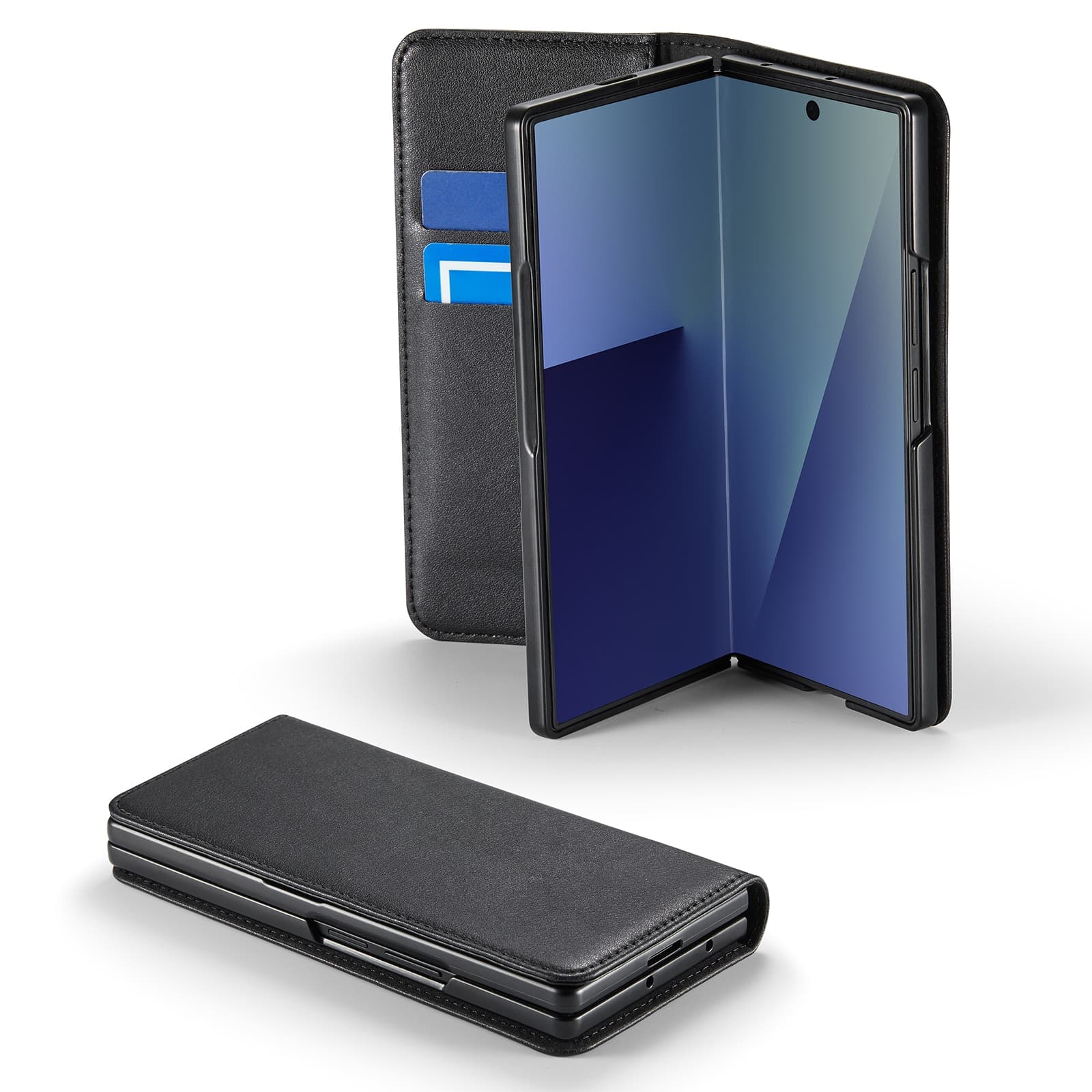 Samsung Galaxy Z Fold 7 Lommeboketui i ekte skinn, Svart