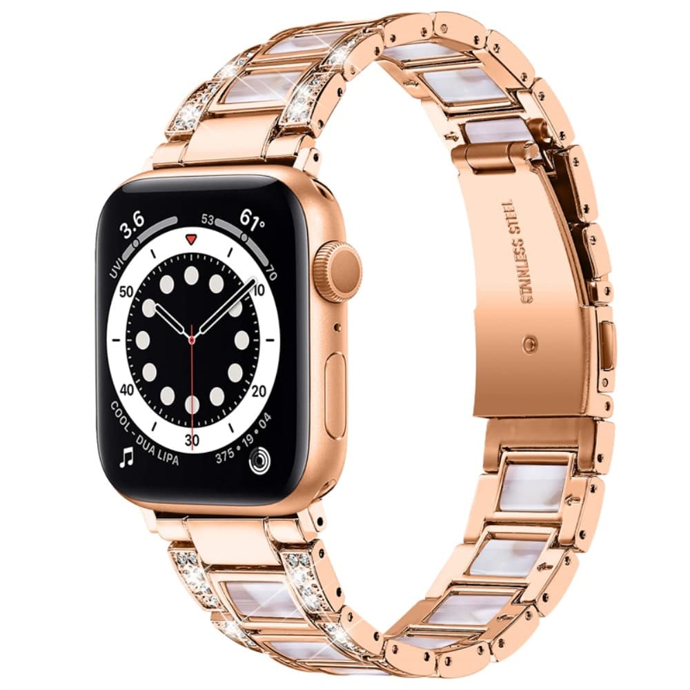 Apple Watch SE 3 44mm reim i metall med fine steiner, Rosegold Pearl