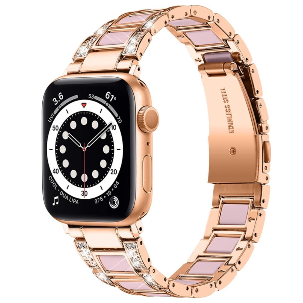 Apple Watch Series 11 42mm reim i metall med fine steiner, Rosegold Rose