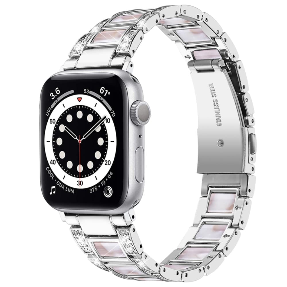 Apple Watch Series 11 42mm reim i metall med fine steiner, Silver Pearl