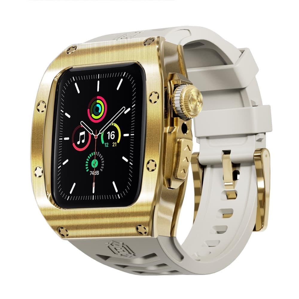 Apple Watch Series 7 45mm High Brushed Metal Deksel+Reim, Gold/White