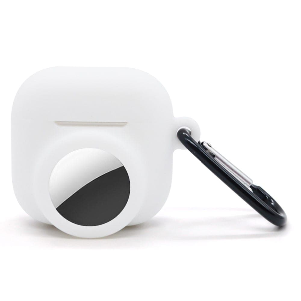 Apple AirTag/AirPods 4 Silikondeksel med AirTag-holder + karabinkrok, Hvit
