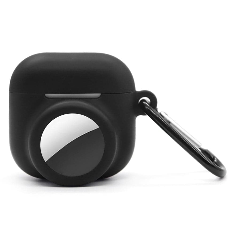 Apple AirTag/AirPods 4 Silikondeksel med AirTag-holder + karabinkrok, Svart