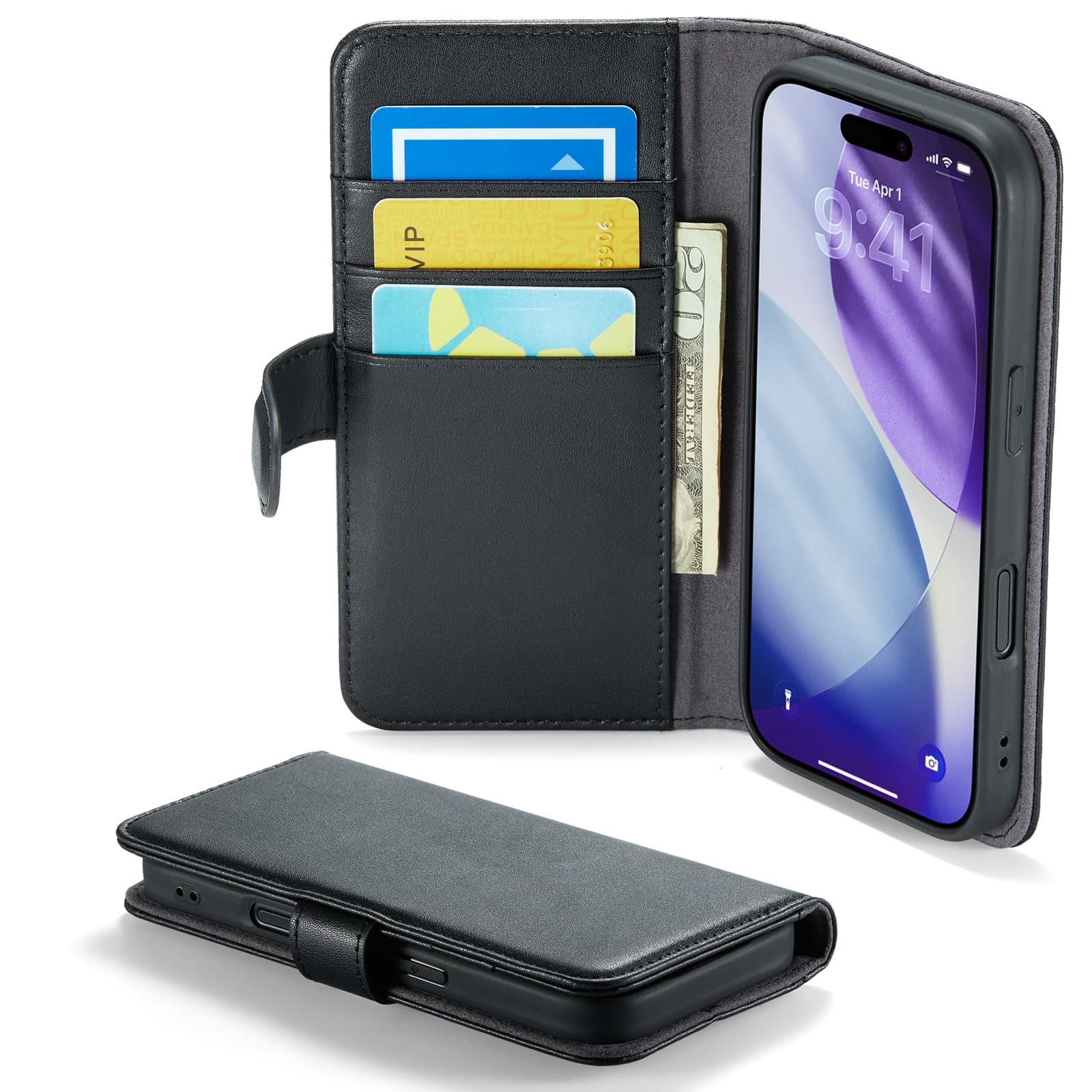 iPhone 17 Pro Max Lommeboketui i ekte skinn, Svart