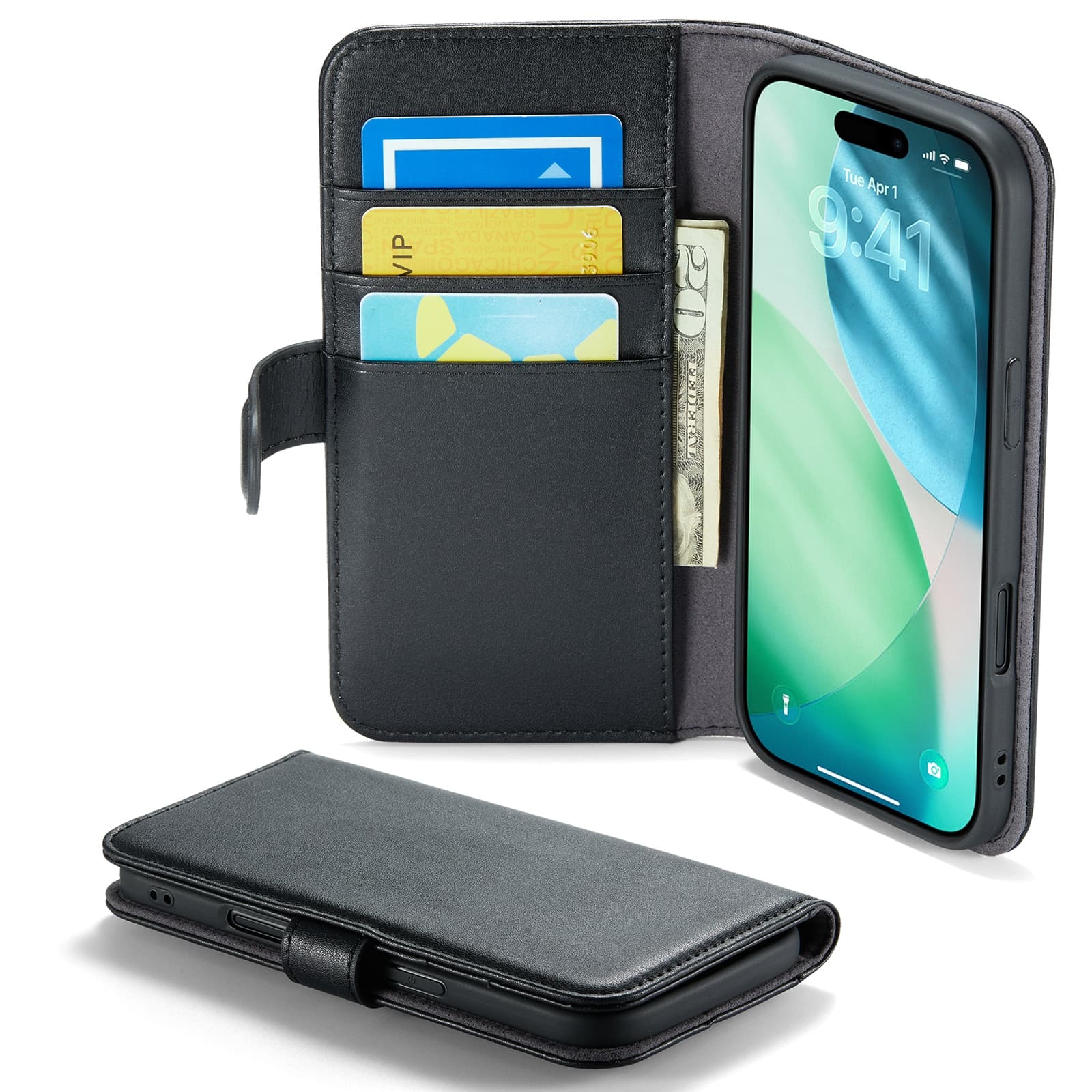 iPhone Air Lommeboketui i ekte skinn, Svart