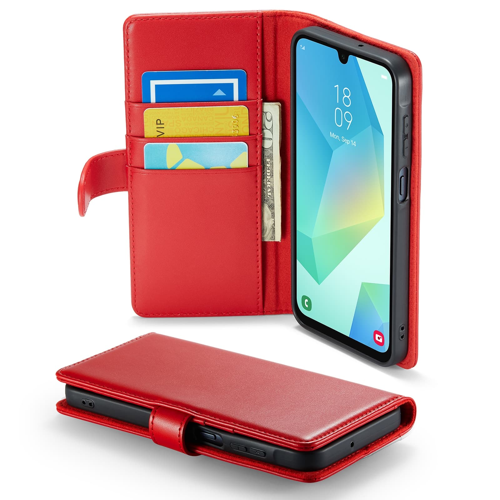 Samsung Galaxy A16 Lommeboketui i ekte skinn, Rød