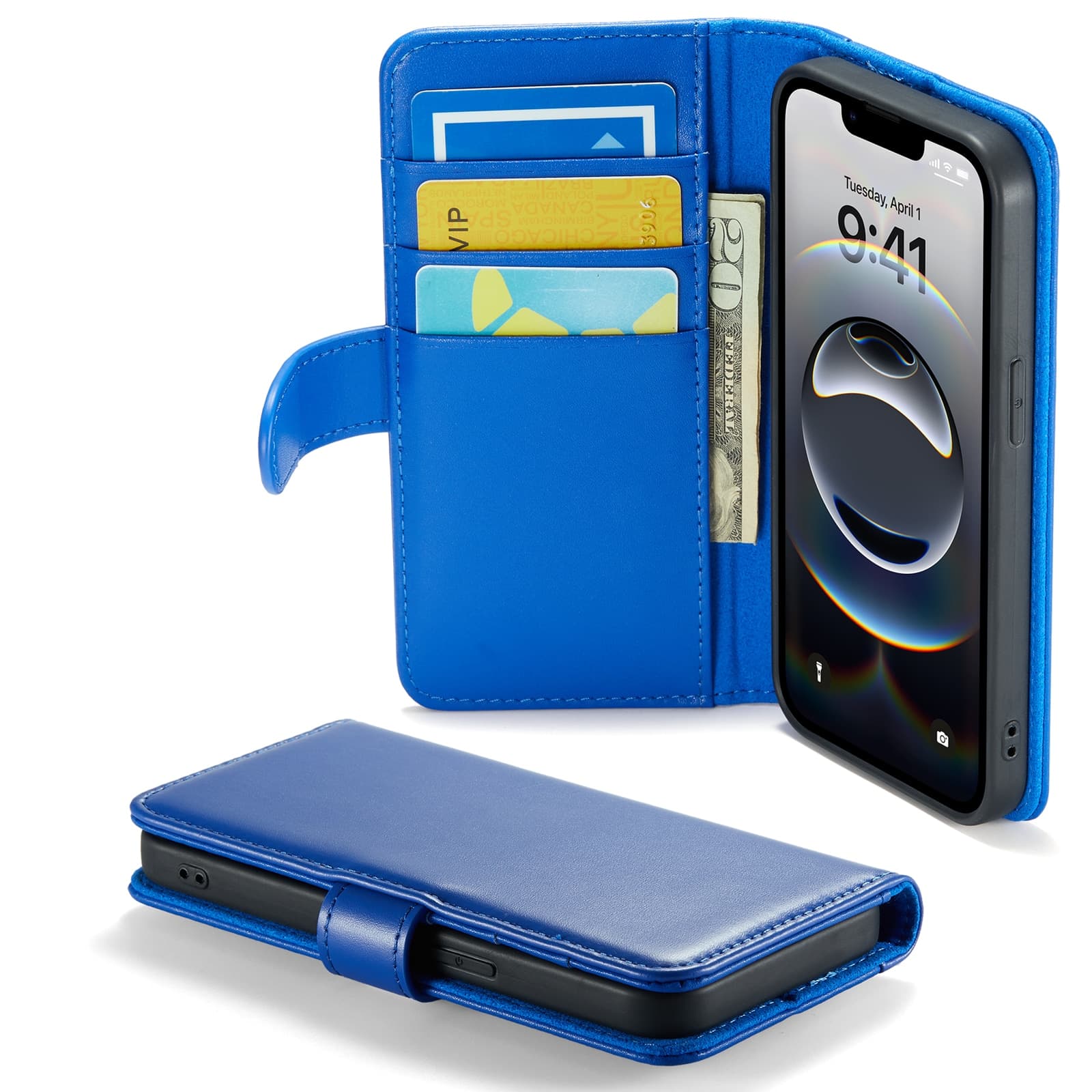 iPhone 16e Lommeboketui i ekte skinn, Blå