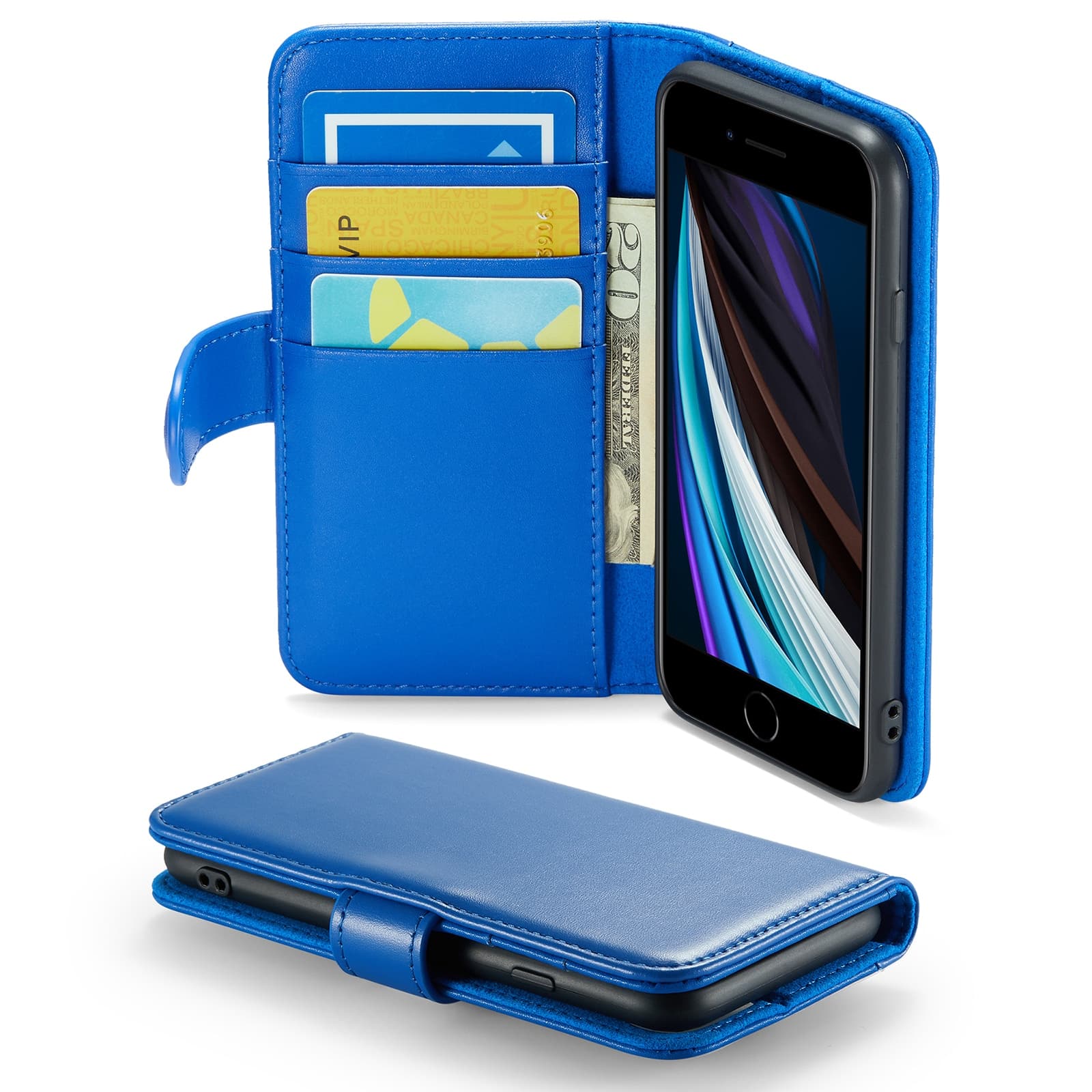 iPhone 7 Lommeboketui i ekte skinn, Blå