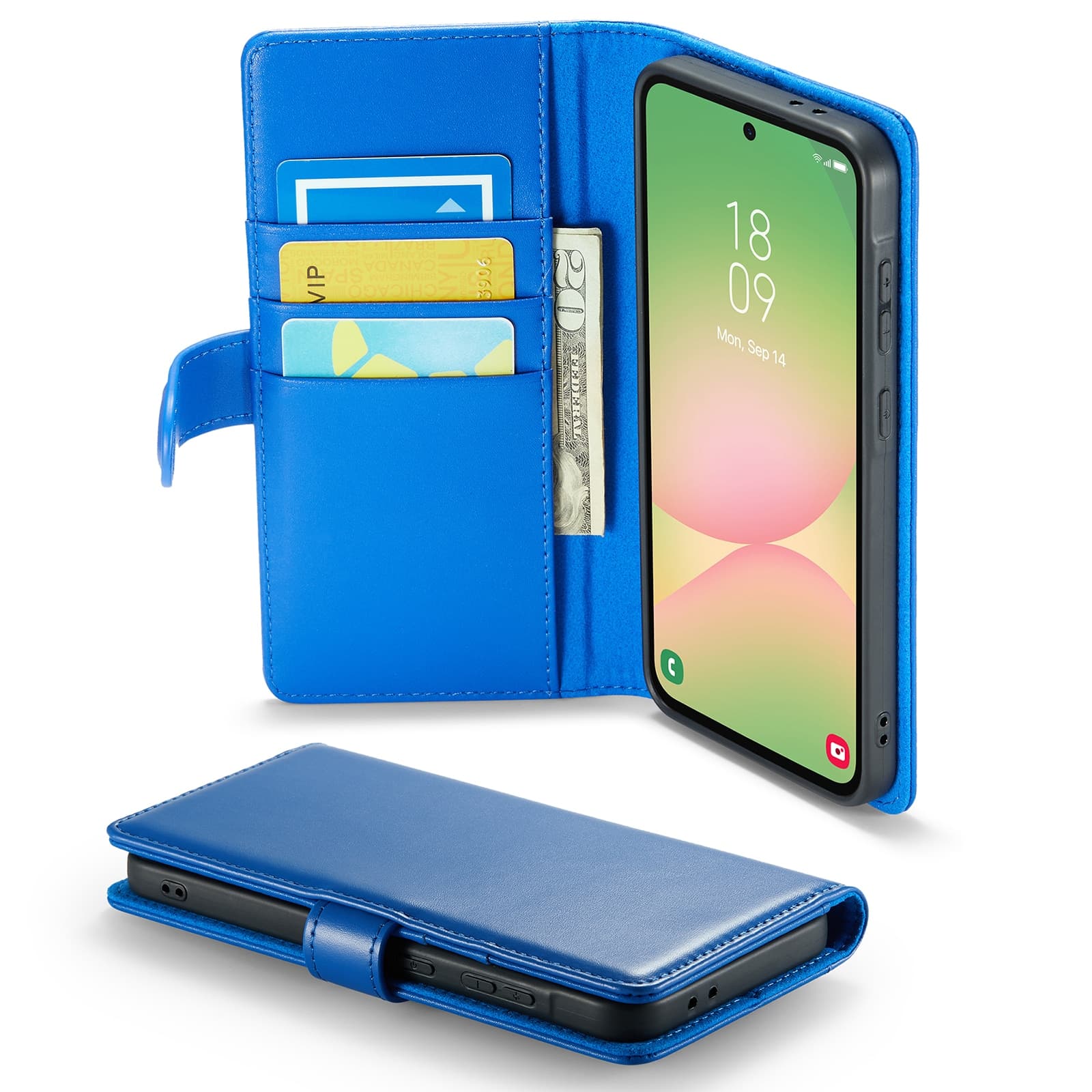 Samsung Galaxy A56 Lommeboketui i ekte skinn, Blå