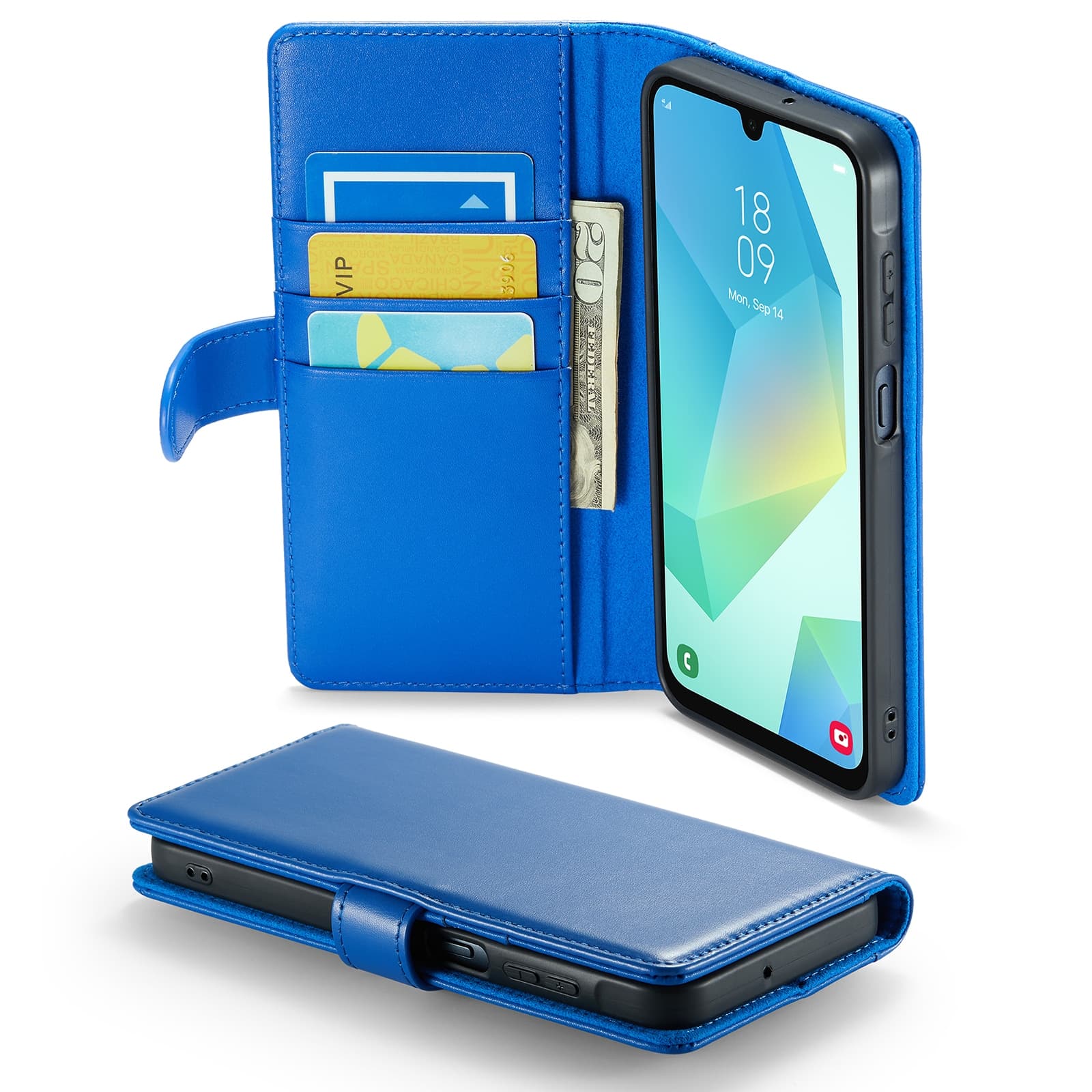 Samsung Galaxy A16 Lommeboketui i ekte skinn, Blå