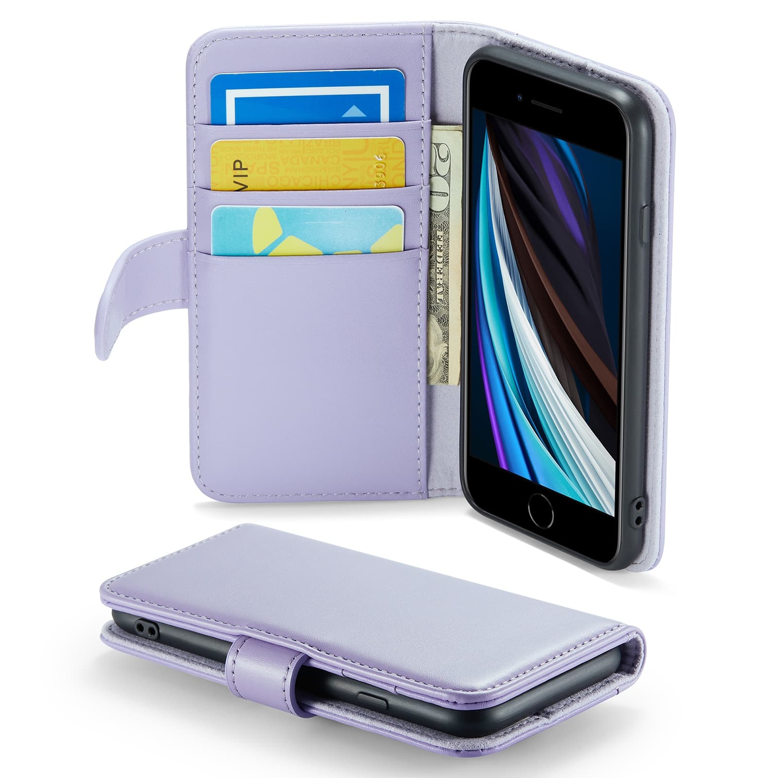 iPhone 7 Lommeboketui i ekte skinn, Lilla