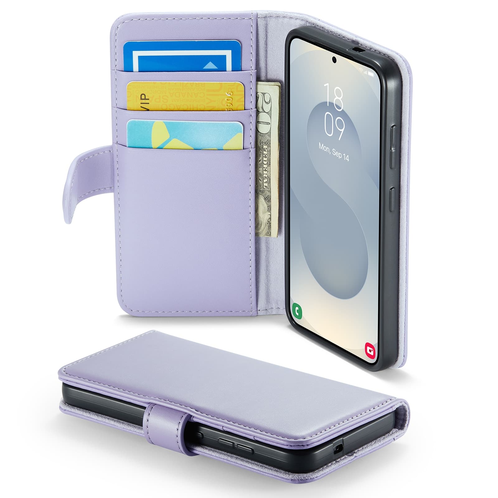 Samsung Galaxy S25 Lommeboketui i ekte skinn, Lilla