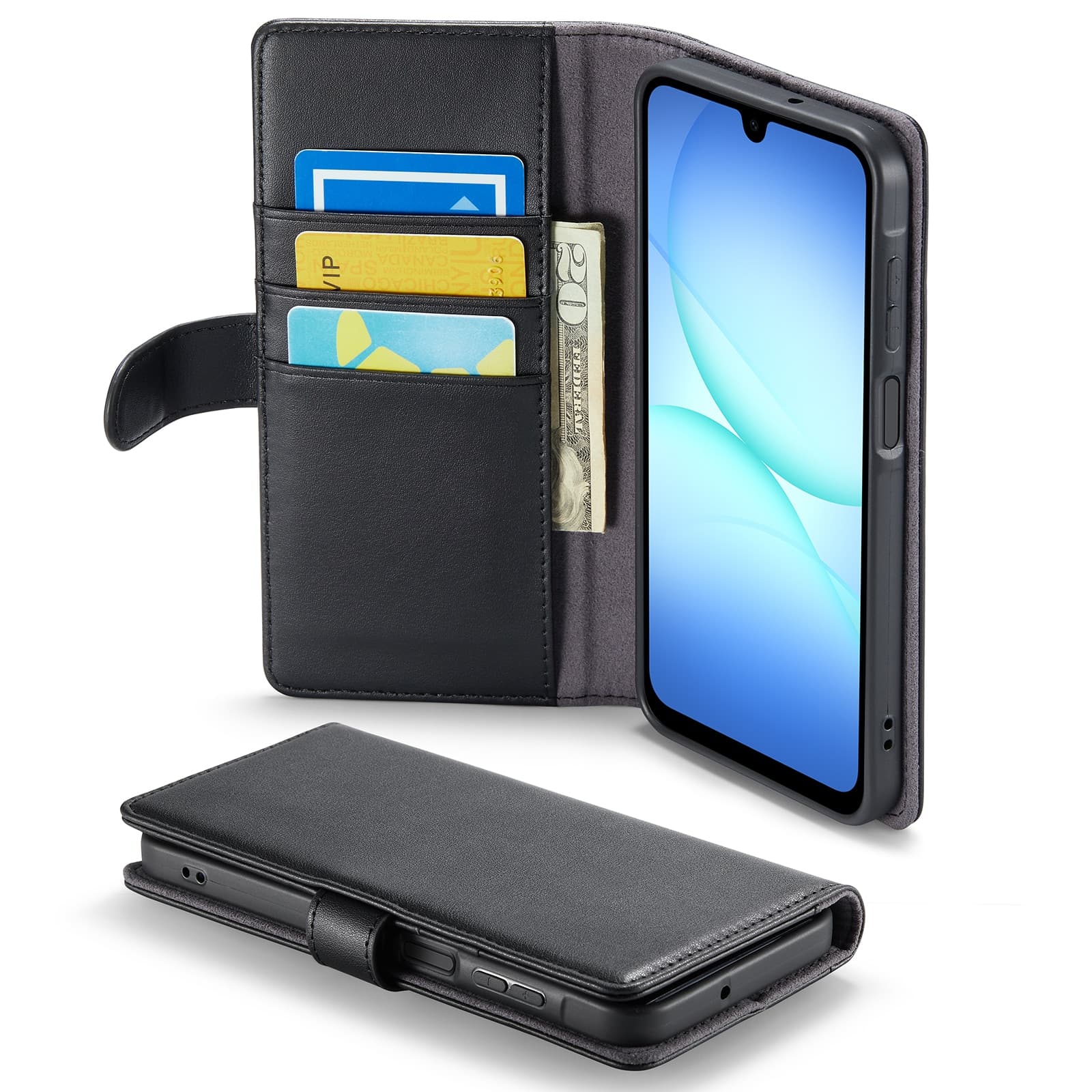 Samsung Galaxy A17 Lommeboketui i ekte skinn, Svart