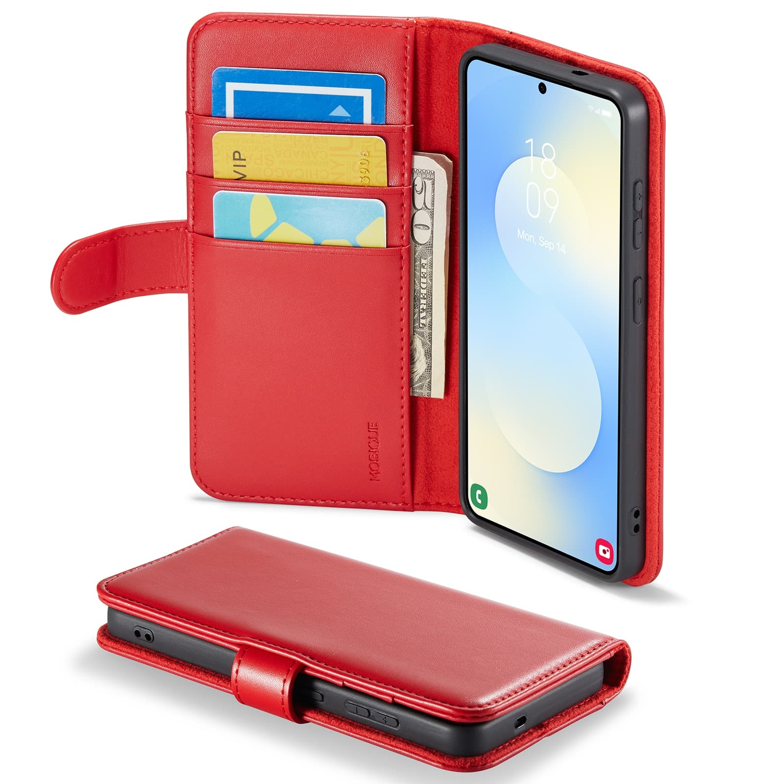 Samsung Galaxy S26 Lommeboketui i ekte skinn, Rød