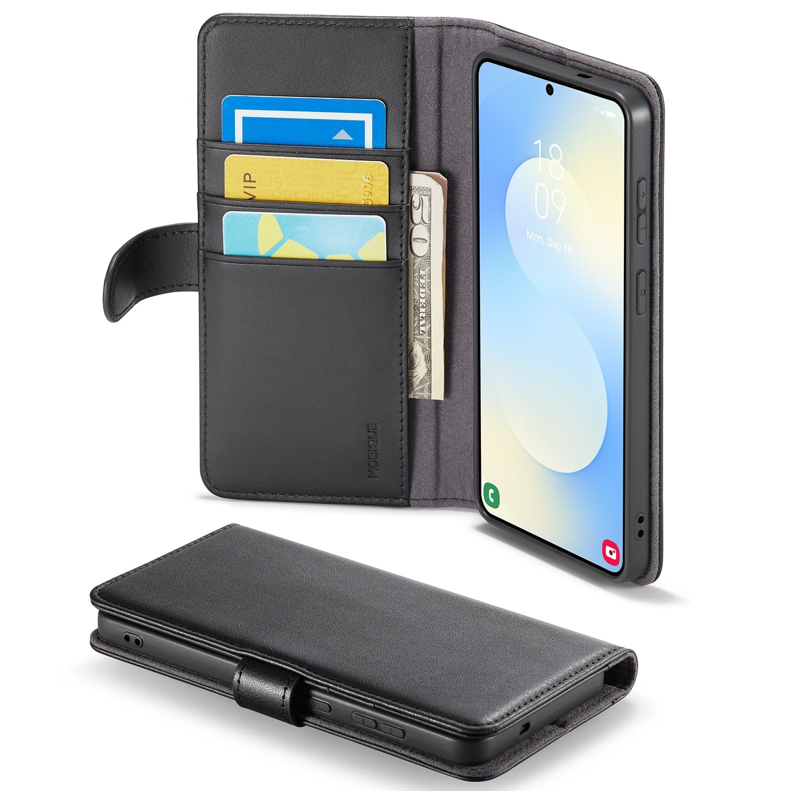 Samsung Galaxy S26 Plus Lommeboketui i ekte skinn, Svart