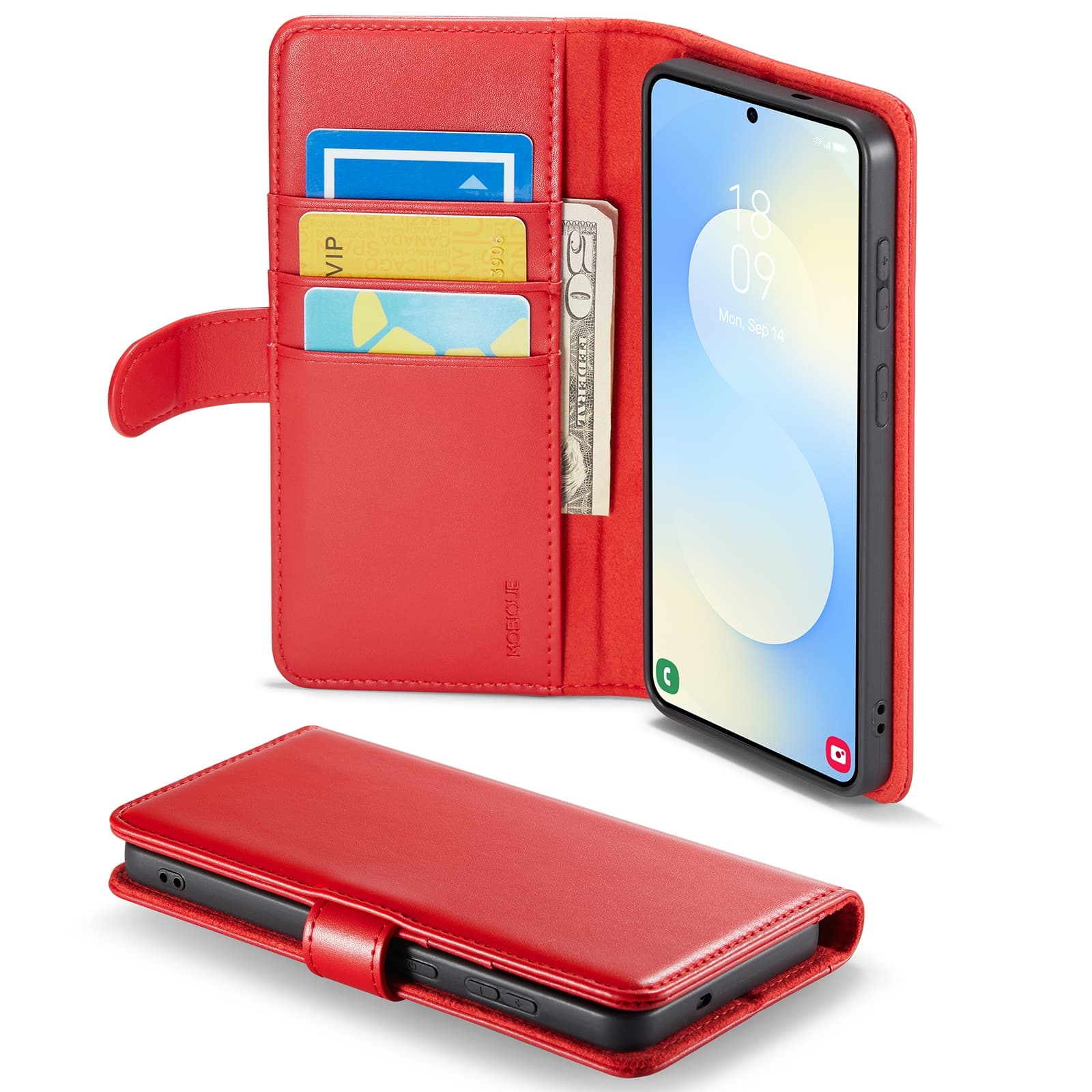 Samsung Galaxy S26 Plus Lommeboketui i ekte skinn, Rød