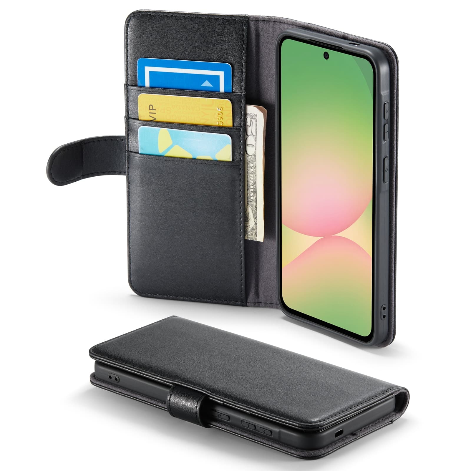 Samsung Galaxy A57 Lommeboketui i ekte skinn, Svart