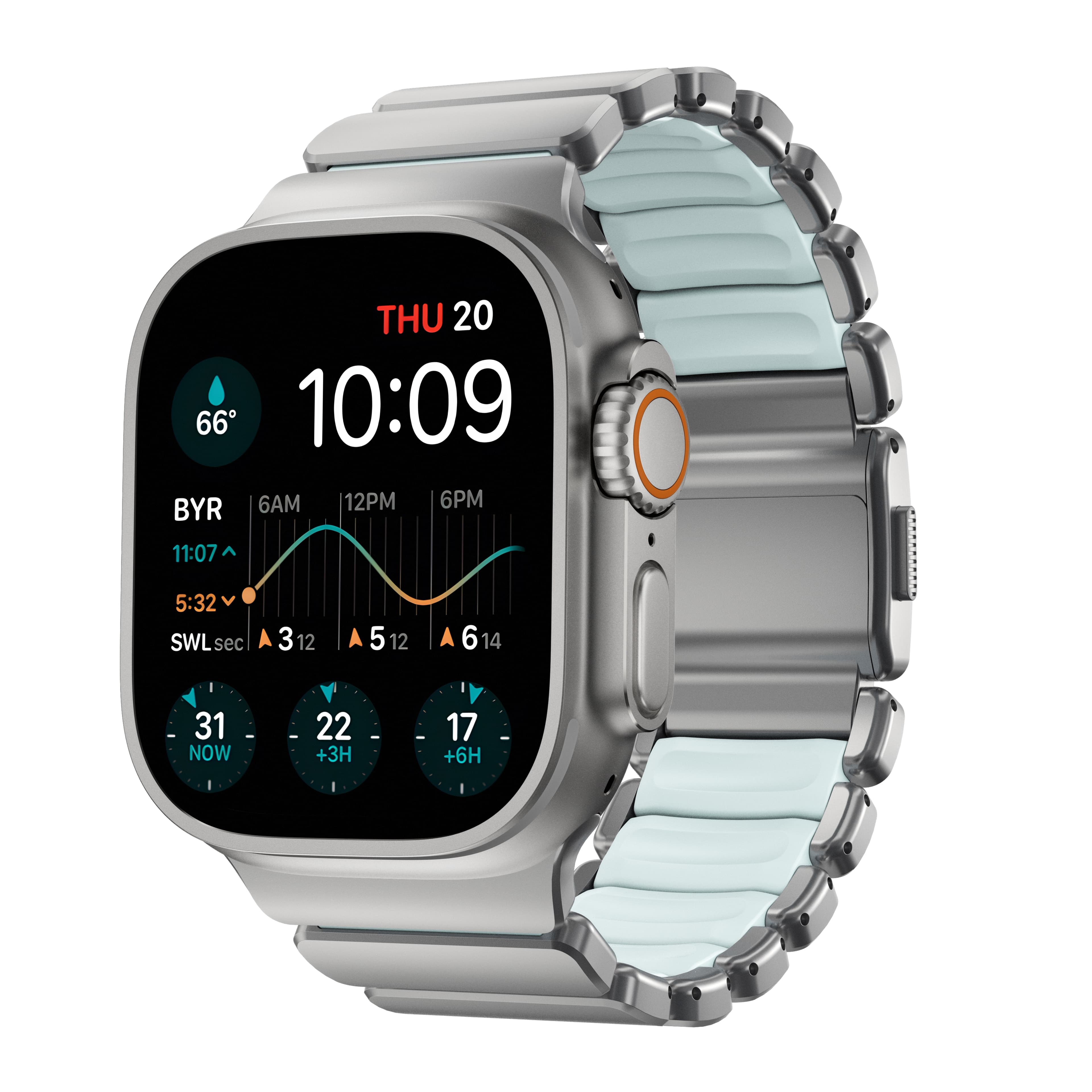 Apple Watch Series 4-6 44mm Reim Stratos, Natural Titanium - Icy Blue Glow