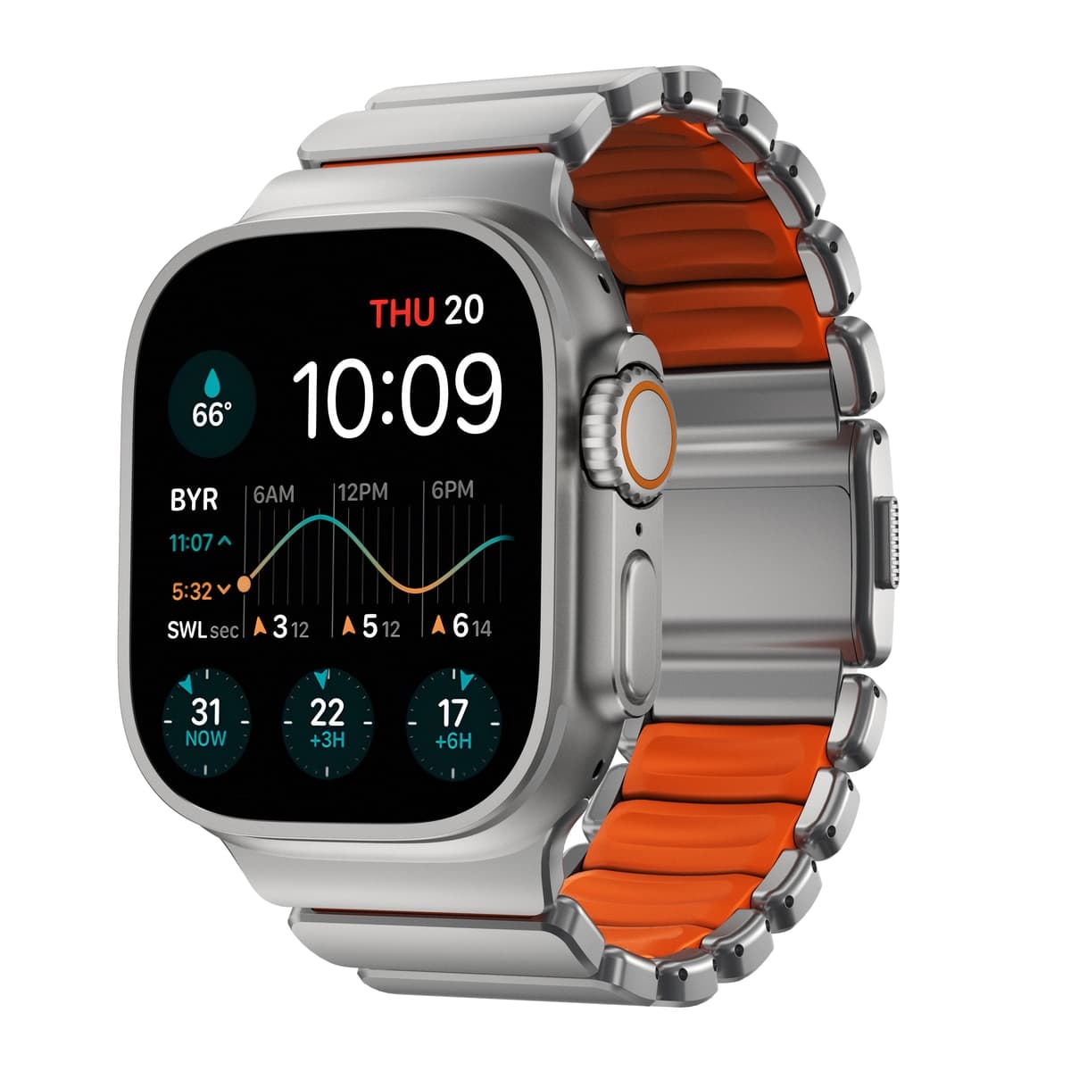 Apple Watch SE 44mm Reim Stratos, Natural Titanium - Ultra Orange