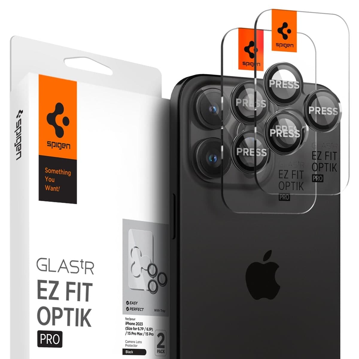 iPhone 15 Pro EZ Fit Linsebeskytter (2-pack), Svart