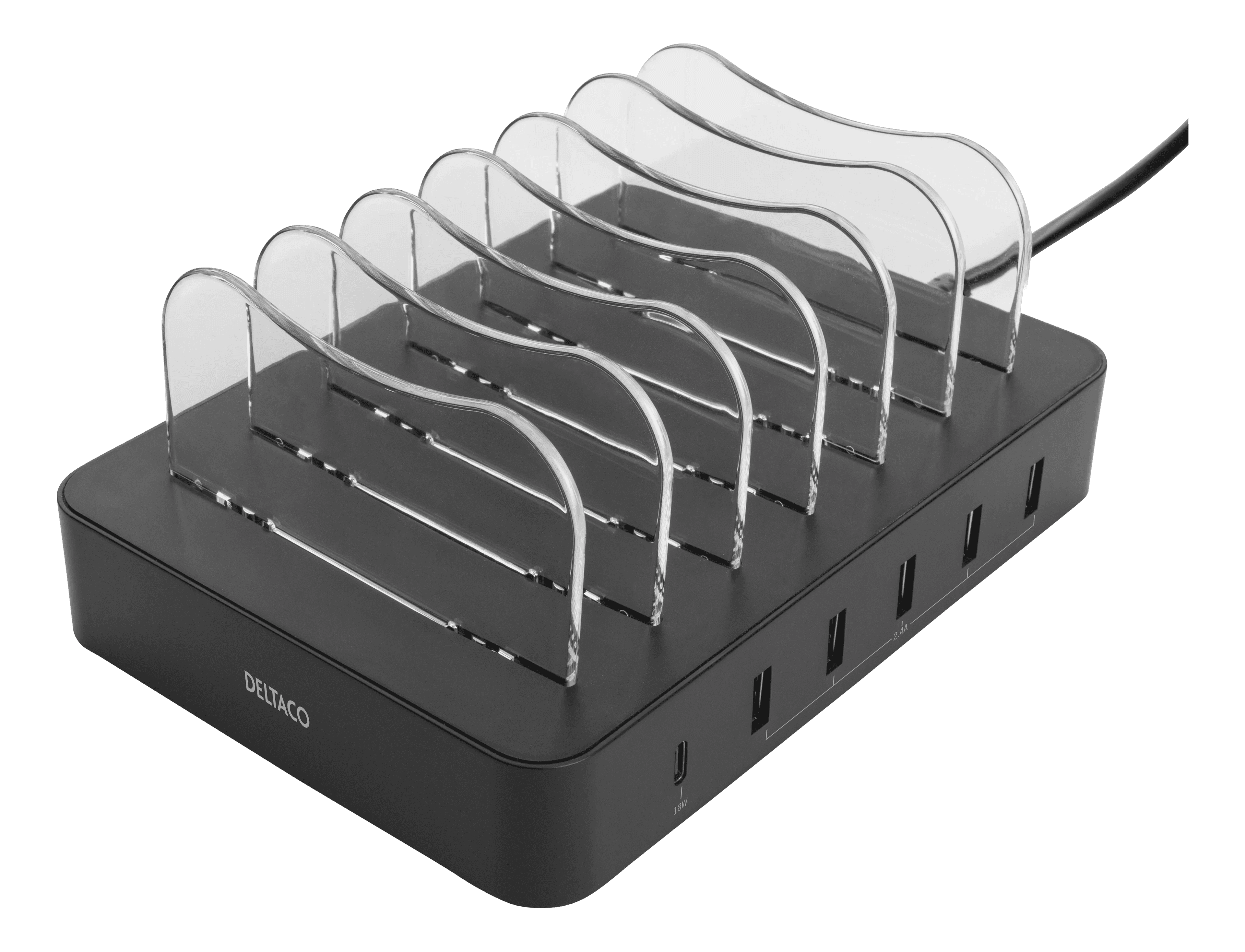 Ladestasjon 5x USB-A + 1x USB-C 50W, Svart
