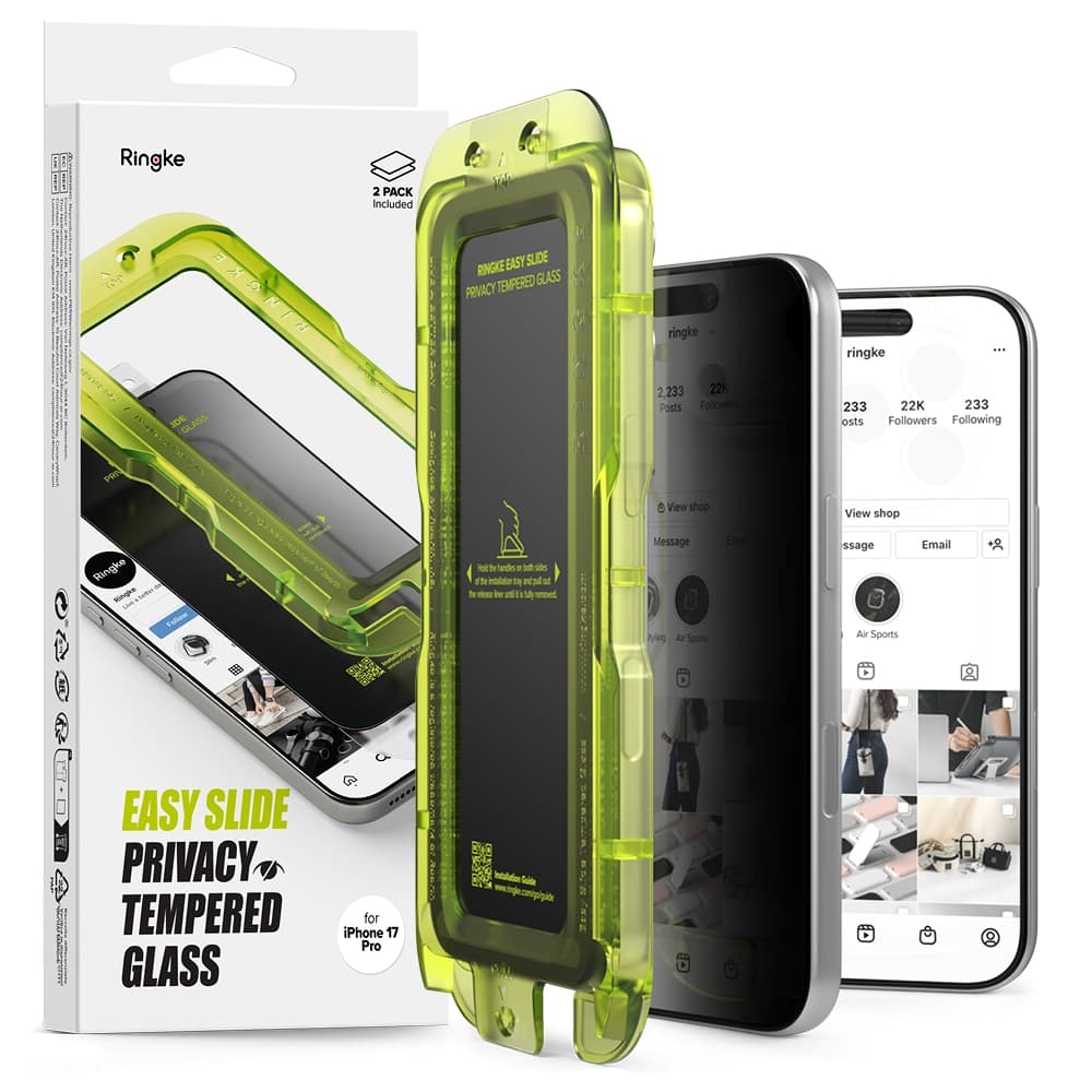 iPhone 17 Pro Anti-spy Skjermbeskytter i glass med monteringsram (2-pack)