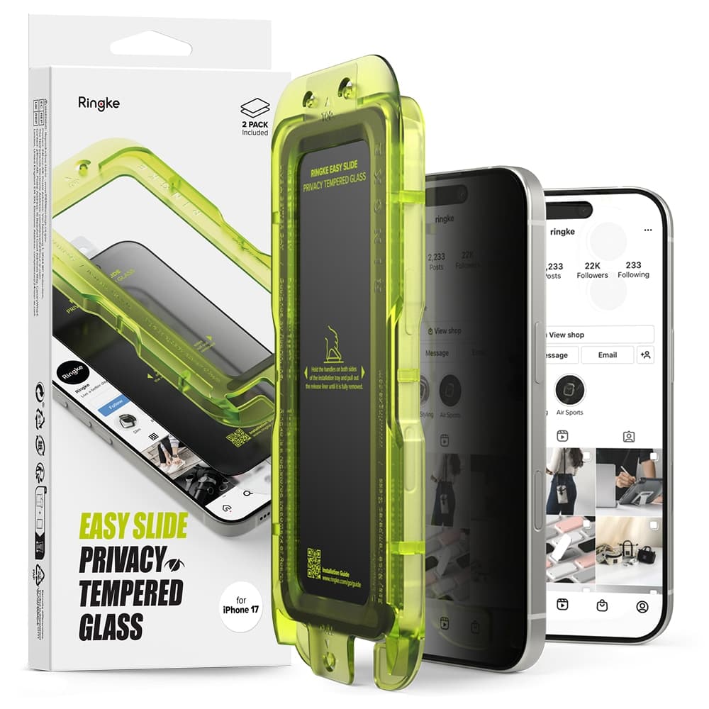 iPhone 17 Anti-spy Skjermbeskytter i glass med monteringsram (2-pack)