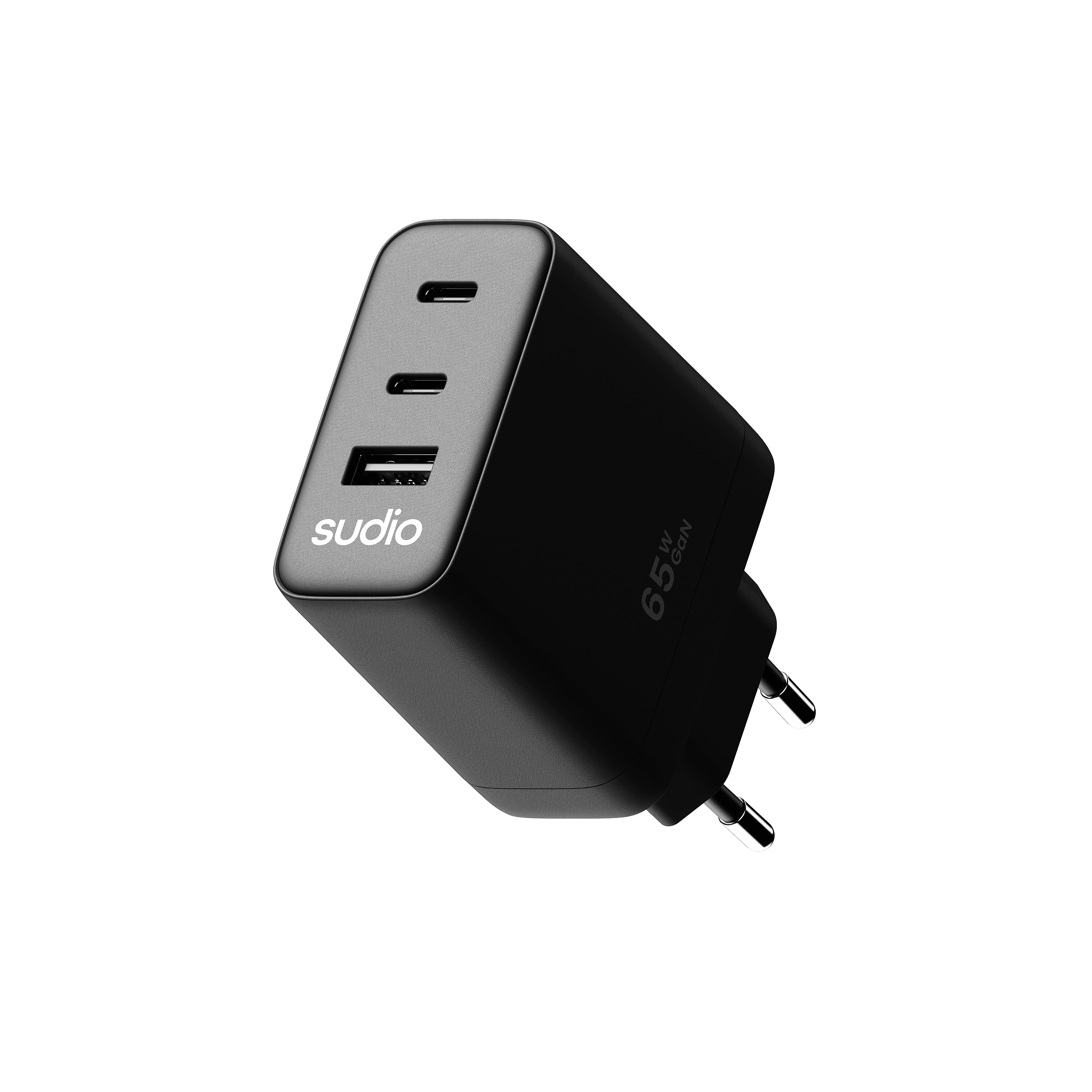 P3 2 x USB-C + USB-A Vegglader 65W, Svart