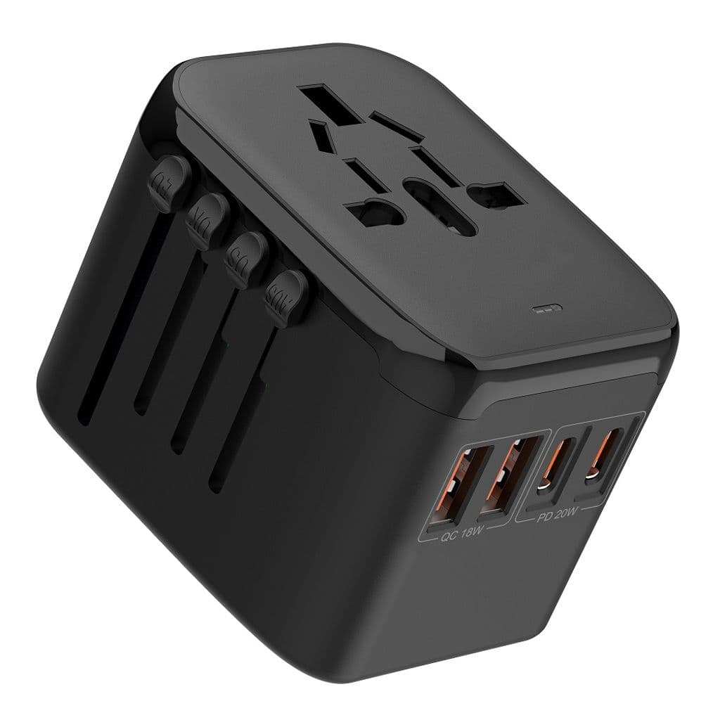 Reiseadapter Universal 20W med USB-porter, Svart