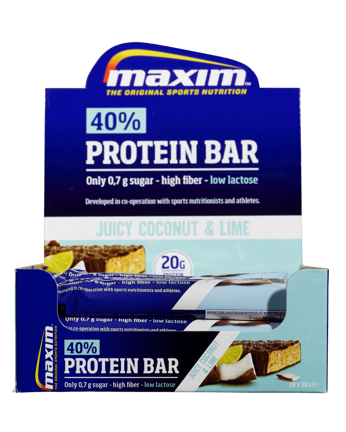 Maxim 40% Protein Bar Juicy Coconut &amp; Lime 18x50g
