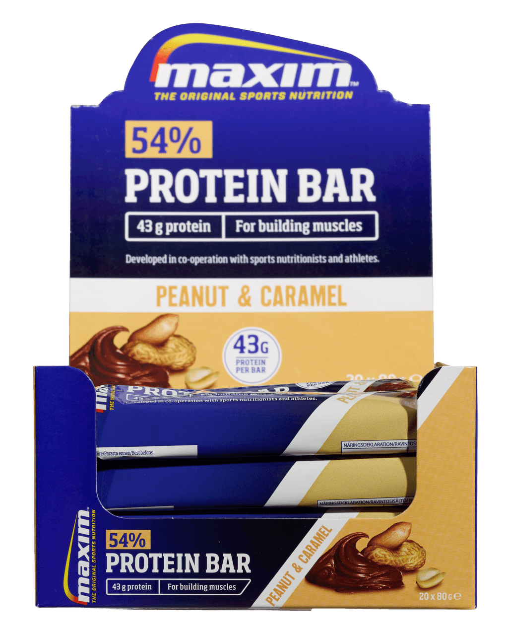 Maxim 54% Protein Bar Peanut &amp; Caramel 20x80g
