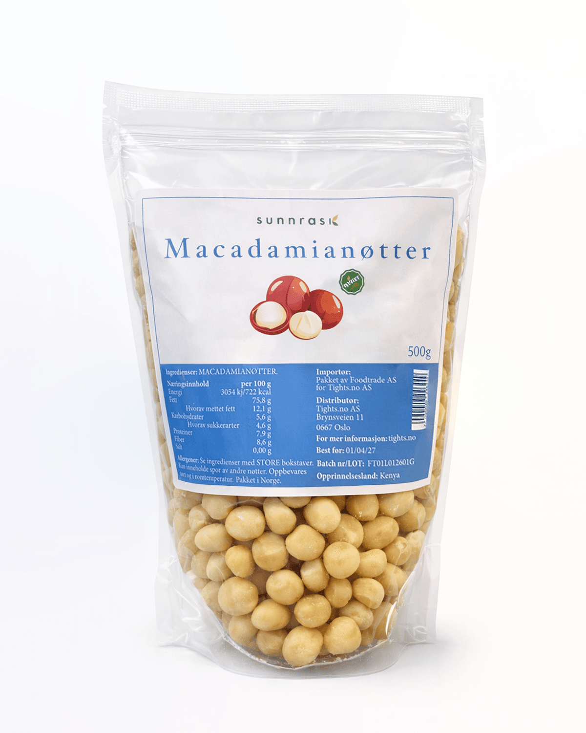 SunnRask Macadamianøtter 500g