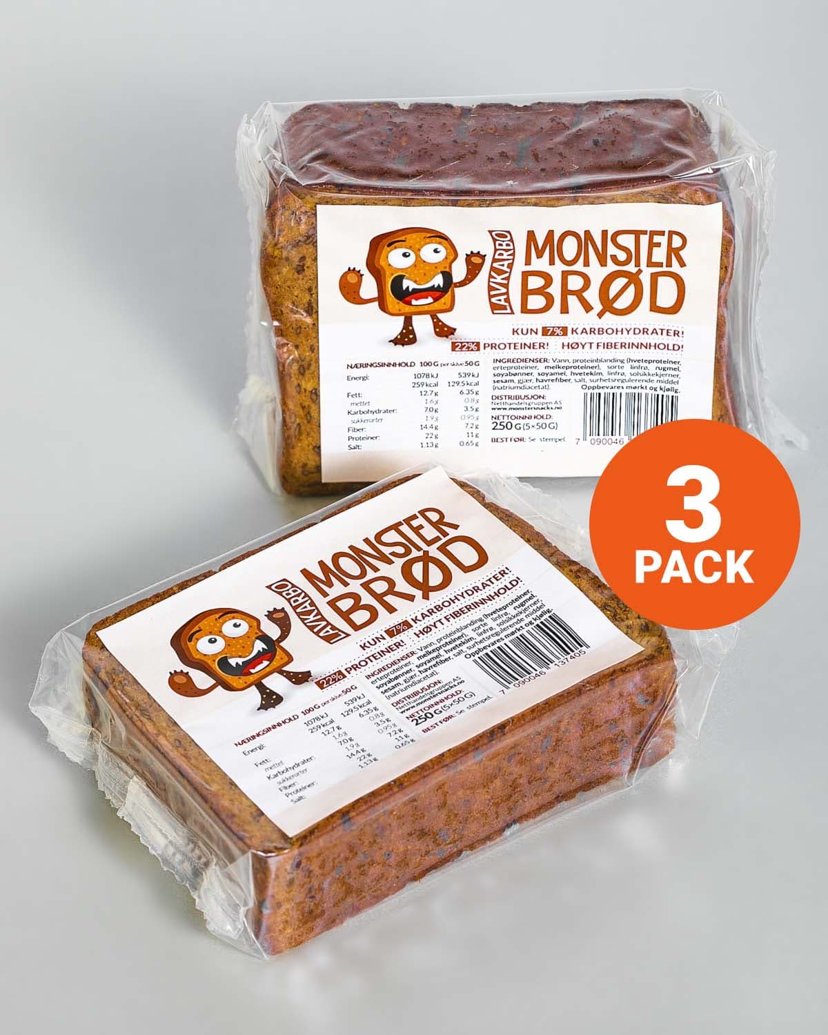 Monster Lavkarbo Brød 3x250g