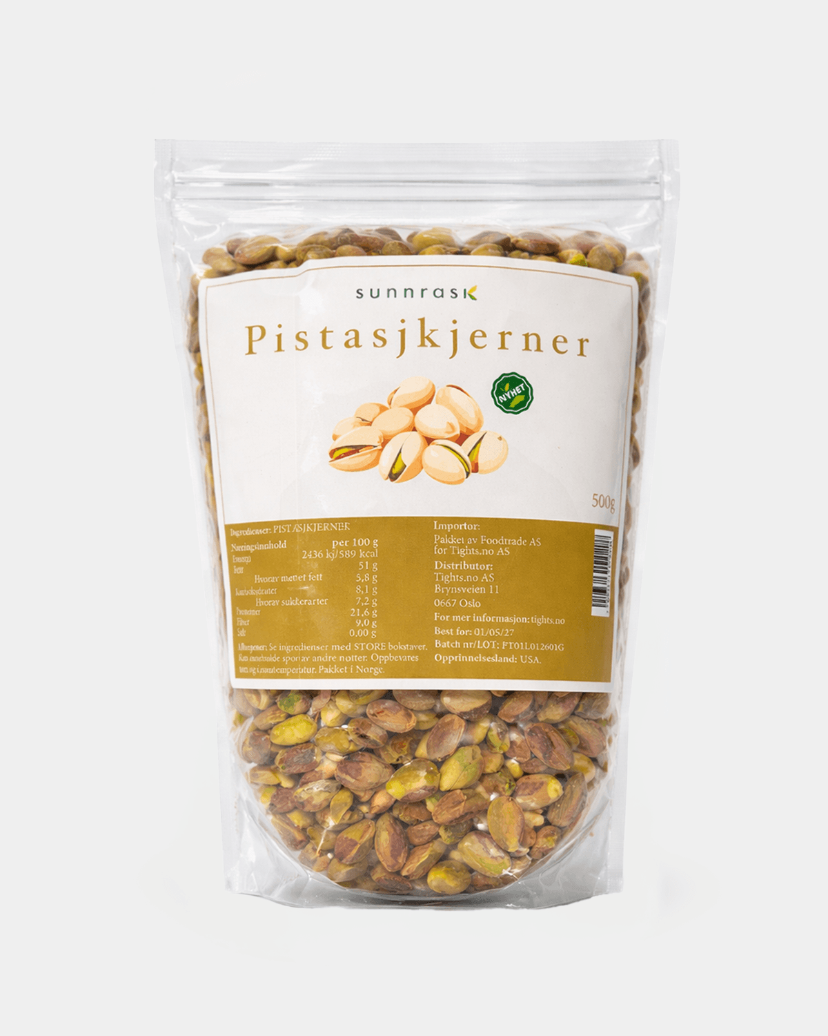 SunnRask Pistasjkjerner u/ Salt (Kjerner) 500g