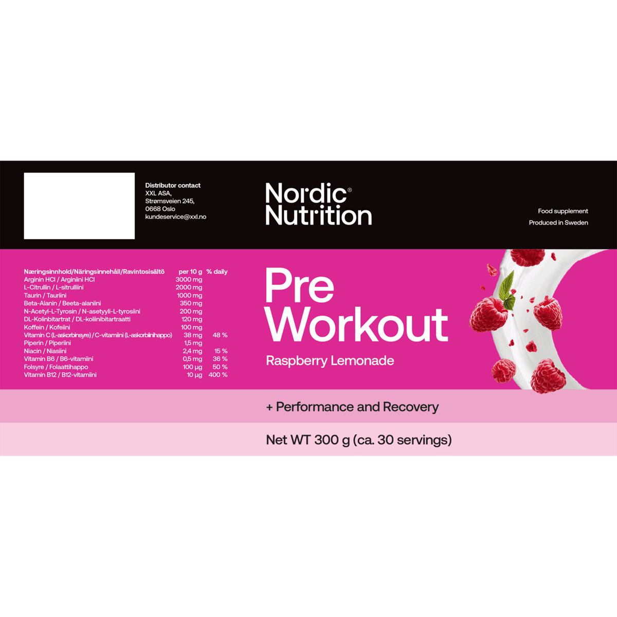 Pre Workout - Raspberry Lemonade 300 g, pre-workout-pulver
