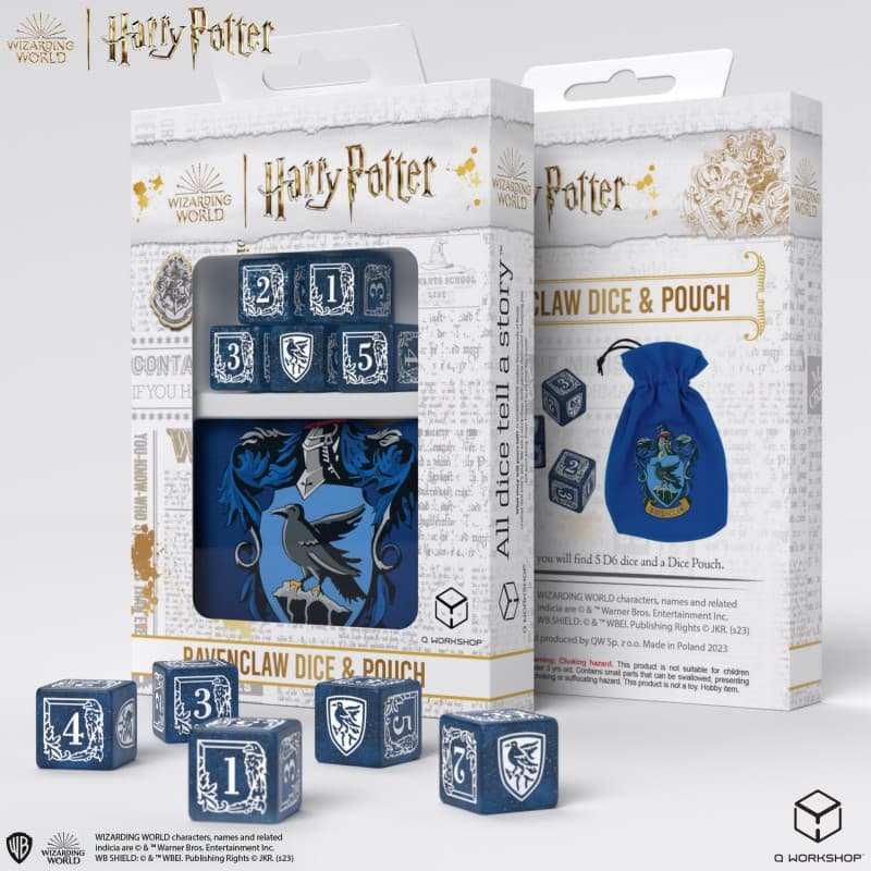 Ravenclaw D6 Dice Blue /White (5) & Pouch Terningsett