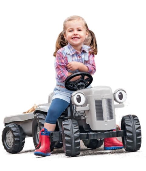 Gråtass rollyKid: tråtraktor med tilhenger fra Rolly Toys