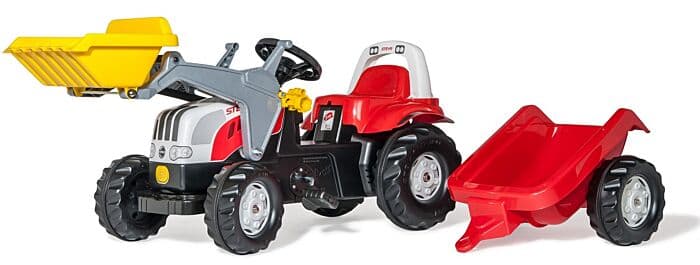Rolly Toys rollyKid: Steyr 6165 CVT tråtraktor med frontlaster og tilhenger