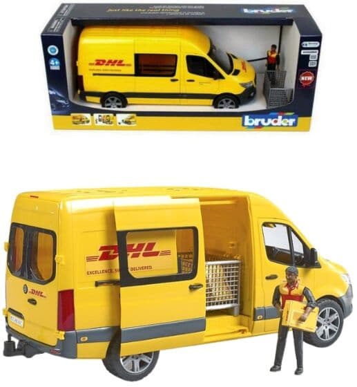Bruder MB Sprinter DHL budbil med figur og tilbehør - 02671