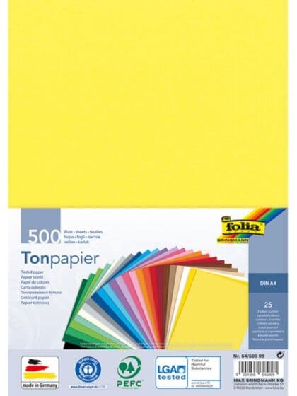 Folia A4 Fargeark - pakke med 500 ark i flere farger