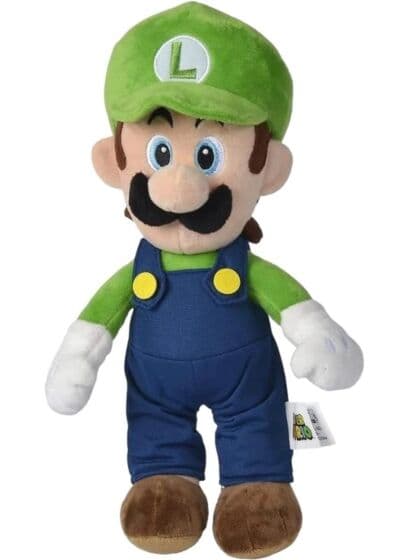 Super Mario Luigi bamse med selebukse og bart - 30 cm