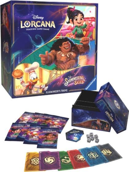 Disney Lorcana Illumineers Trove samleboks med boosterpakker og tilbehør