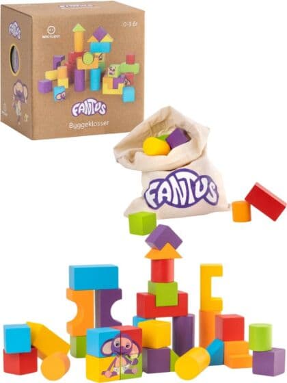 Fantus Fargerike byggeklosser i tre - 30 deler