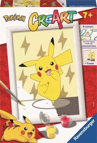 CreArt Pokemon malesett med forhåndstrykt lerret og akrylmaling - Pikachu