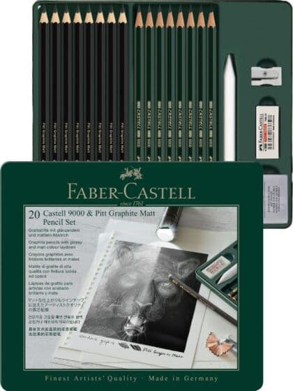 Faber-Castell 9000 & Pitt Graphite Matt tegneblyanter i metallskrin
