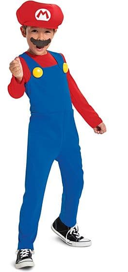 Nintendo Super Mario kostyme Medium - 7-8 år - Mario heldrakt med hatt