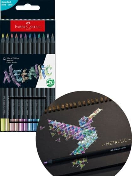 Faber-Castell fargeblyanter med sort skaft - 12 metalliske farger